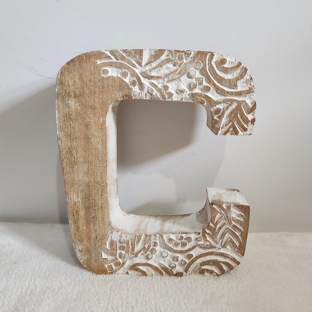 Wooden Block Letter Monogram Initial C Rustic Distressed Whitewashed Home Decor